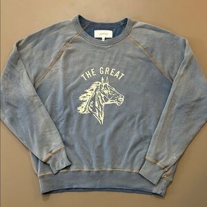 THE GREAT. light blue college sweatshirt horse western 1 S cotton special dye